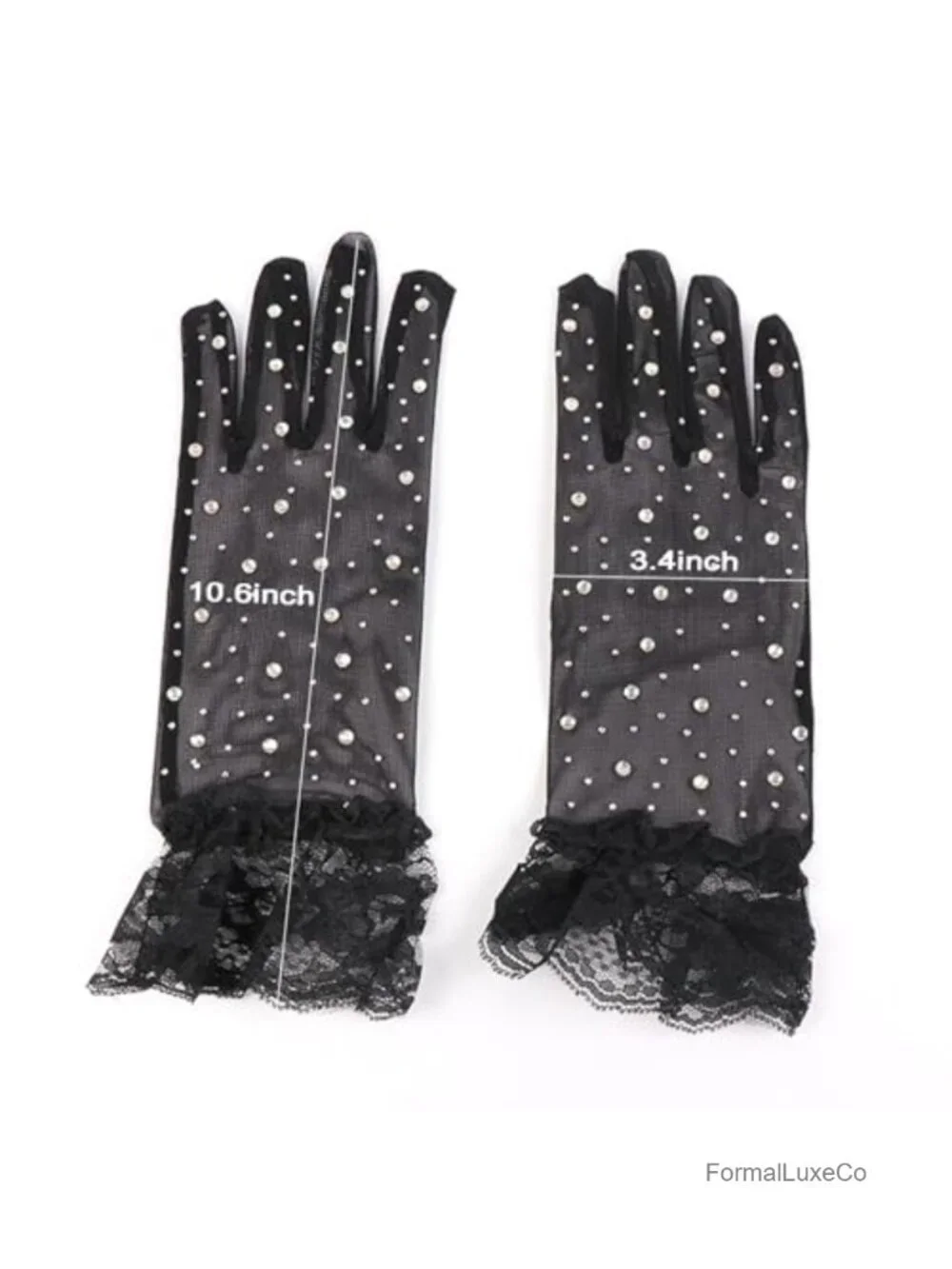 Vintage Lace Mesh Sheer Gloves with Rhinestones for Wedding Party Halloween